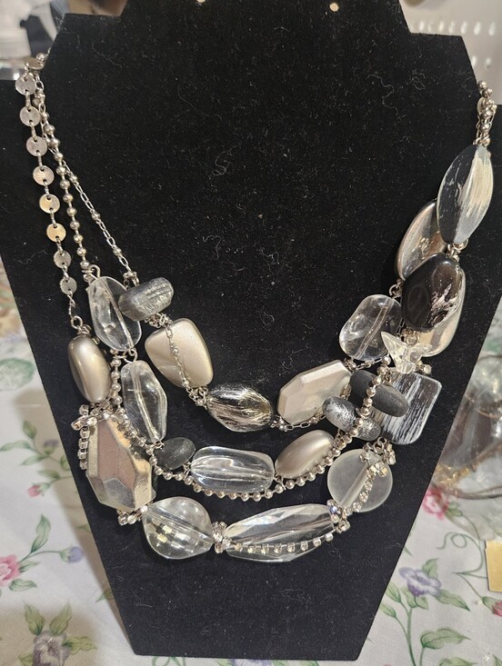 Chico's Jewelry - Chicos Multi-Strand Silver & Clear Statement Necklace